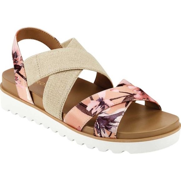 Aerosoles Kings Park Platform Strappy Sandal Nude/Natural Pink Floral Size 8.5 M - Picture 1 of 7